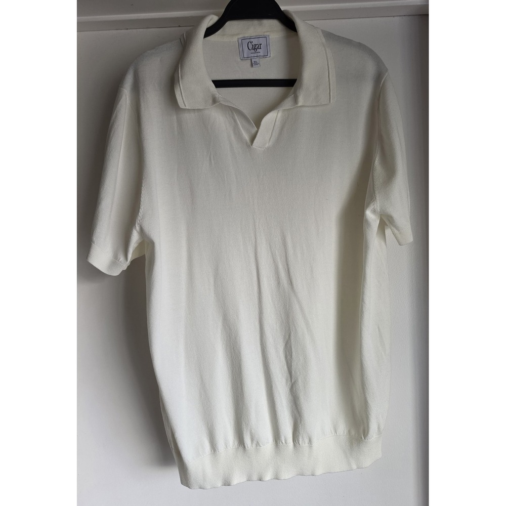 Cigar Couture Polo Shirt Men XL White Solid Collared Short Sleeve Top Casual